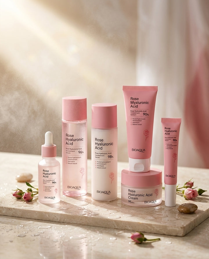 Kit Bioaqua Rose Hyaluronic Acid: Tu piel merece este ritual.