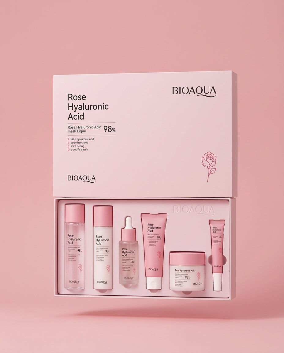 Kit Bioaqua Rose Hyaluronic Acid: Tu piel merece este ritual.