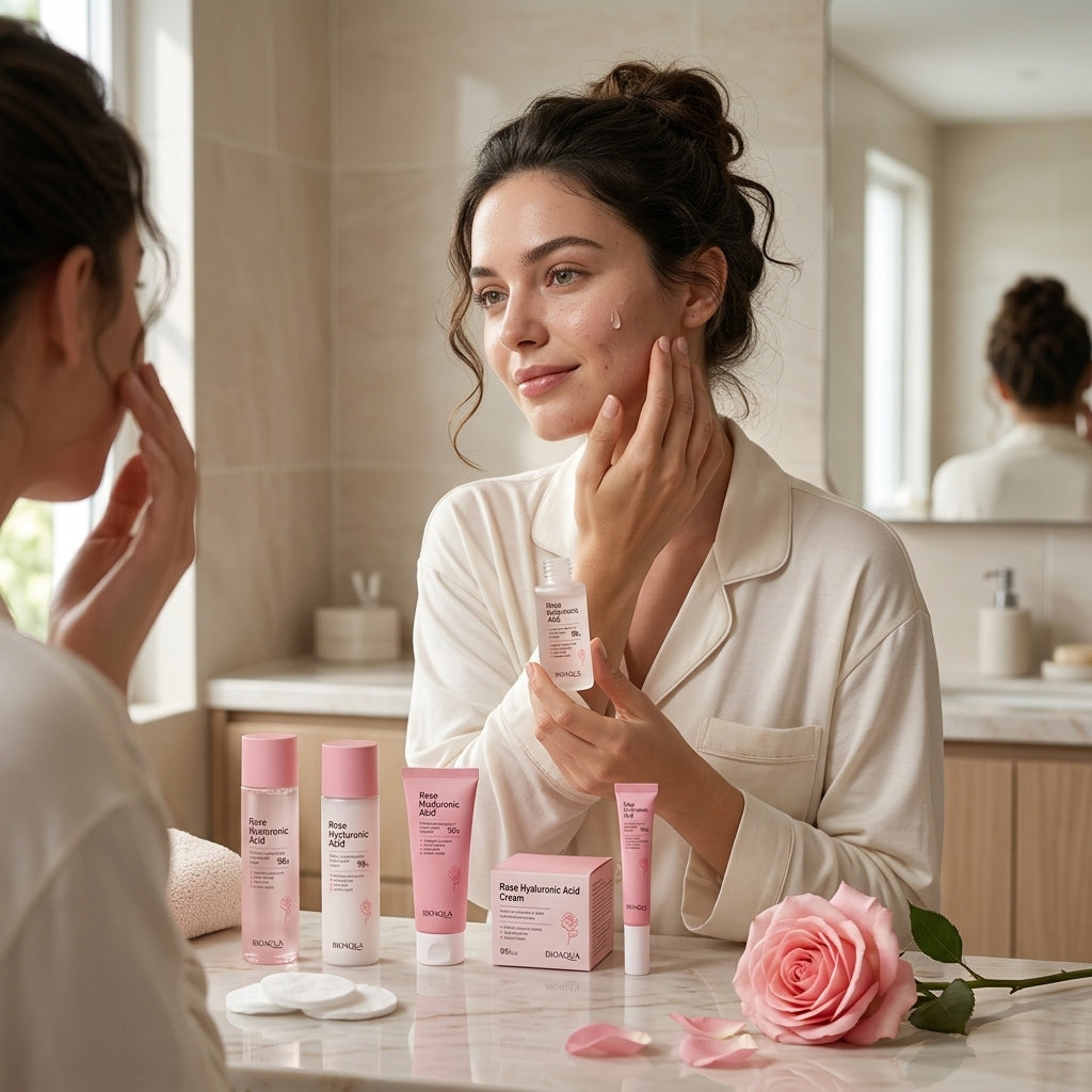 Kit Bioaqua Rose Hyaluronic Acid: Tu piel merece este ritual.